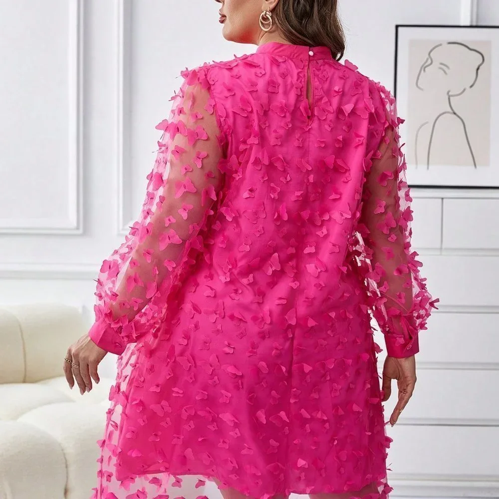 Pink Preppy Womens Appliques Detail Mesh Overlay Dress - Picture 3 of 5